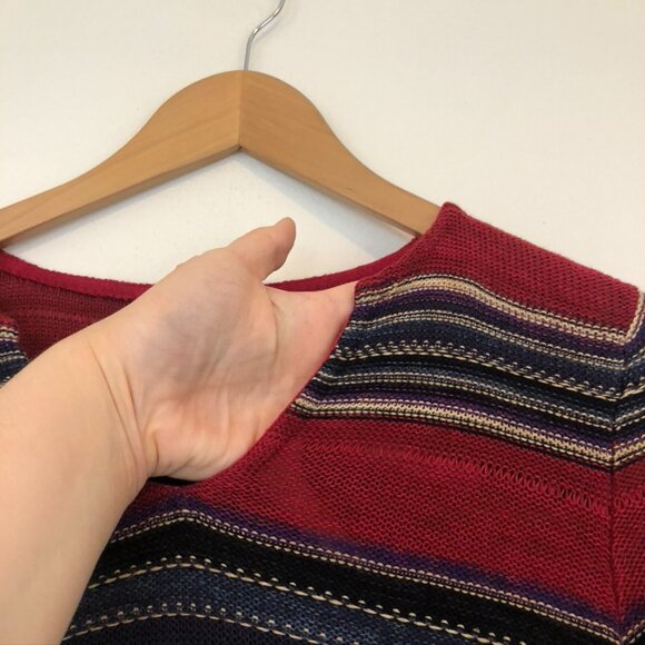 RALPH LAUREN JEANS CO LRL Red Navy Striped Cotton Linen 3/4 Sleeve Fall Sweater - Picture 5 of 7